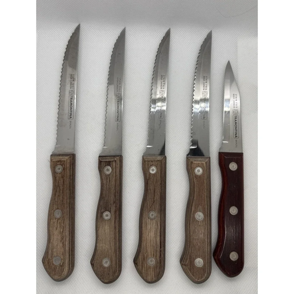 Tramontina Steak‎ Knife Set 4 Serrated Steak Knives + 1 Paring Brazil